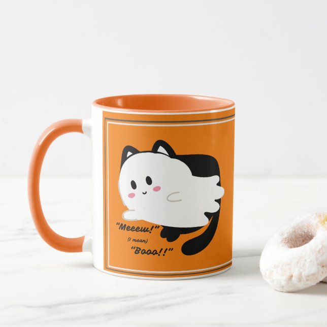 Mug Cute Halloween Ghost Chat noir Boo (Avec donut)