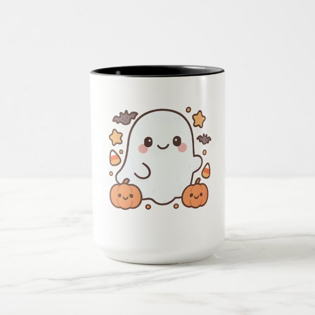 Mug Cute Halloween Ghost Clipart, Fun et mignon Éffray (Centre)