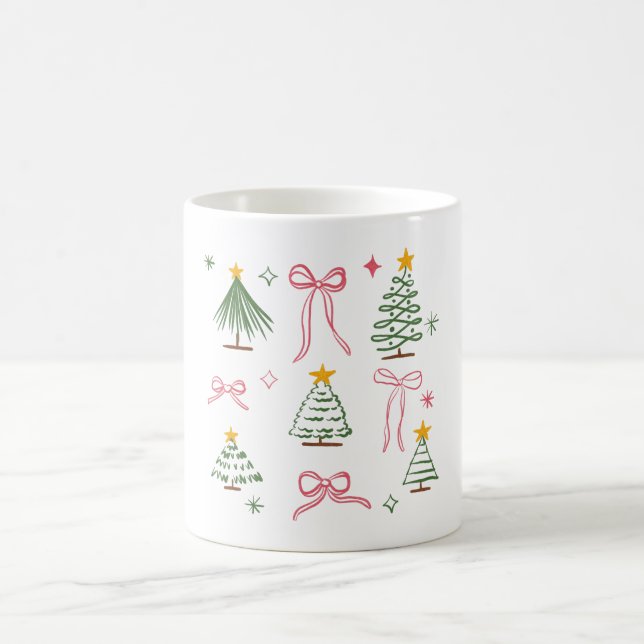 Mug Cute Hand Drawn Christmas Trees and Bows Pattern (Centre)
