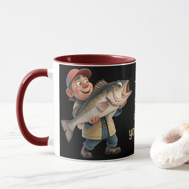 Mug Cute/Happy Fisherman avec un Big Fish Magic Café (Avec donut)