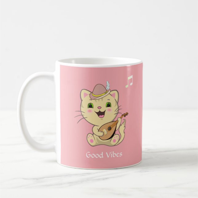 Mug Cute Happy Musical Ginger Tabby Chat sur Rose clai (Gauche)