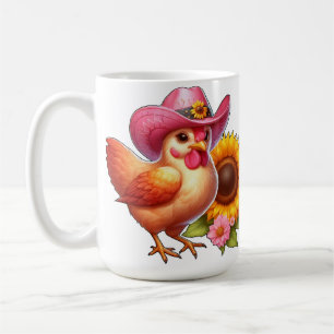 Mug Cute Hen en Casquette rose avec Tournesol brillant