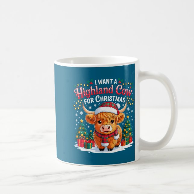 Mug Cute Highland Cow Christmas Funny Santa Lights Hol (Droite)