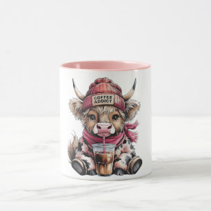 Mug Cute Highland Cow Coffee Addict Drôle Boire Café