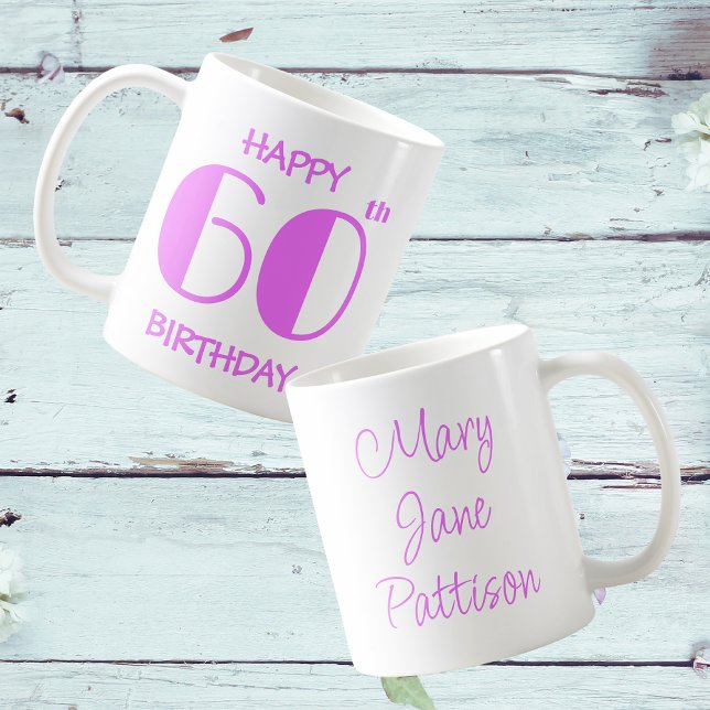 Mug Cute Hot Pink 60e Anniversaire Nom (Front And Back)