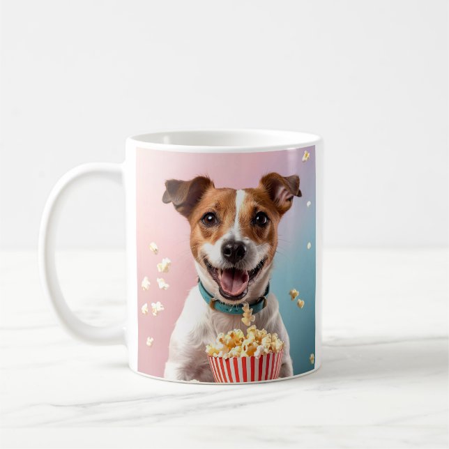 Mug Cute Jack Russell Terrier Avec Popcorn (Gauche)
