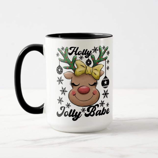 Mug Cute & Joyful Holly Jolly Babe Christmas Reindeer (Gauche)