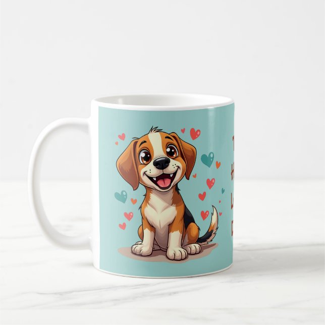 Mug Cute Kawaii Beagle avec Coeurs Jouer Chien (Gauche)