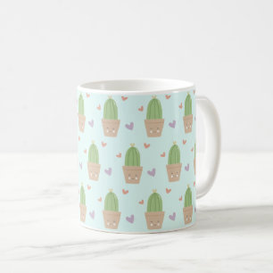 Mug Cute Kawaii Cactus et Motif des Coeurs