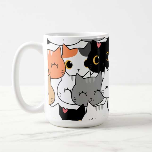 Mug Cute Kawaii Cat Faces Pattern  (Gauche)