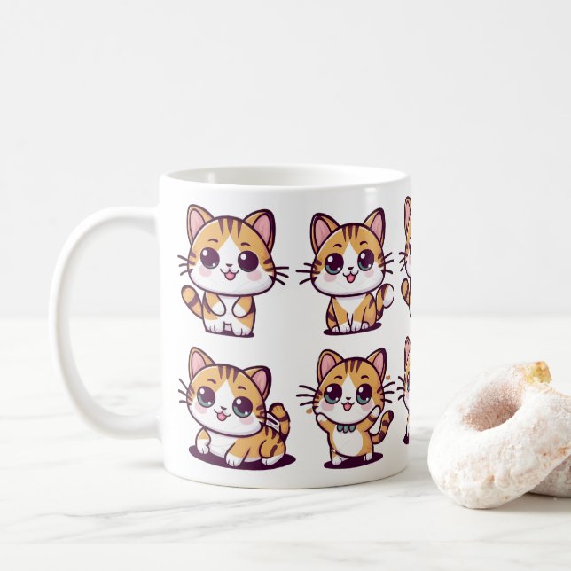 Mug Cute Kawaii Cats pose (Avec donut)