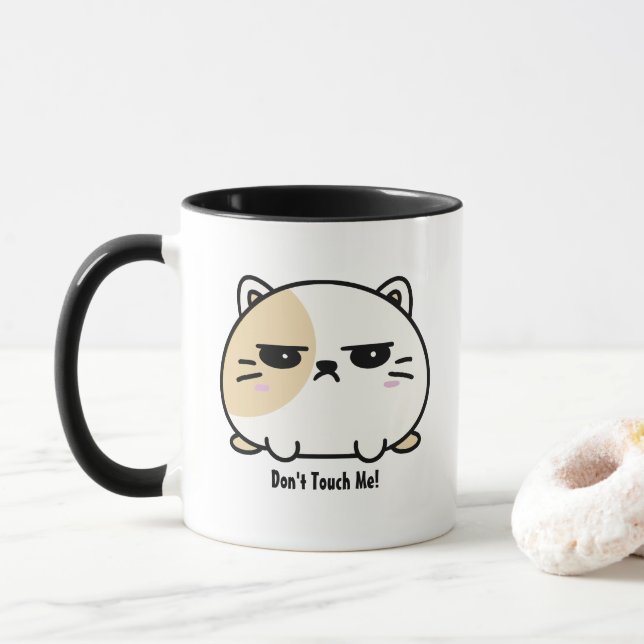 Mug Cute Kawaii Chubby Angry Mochi Chat (Avec donut)