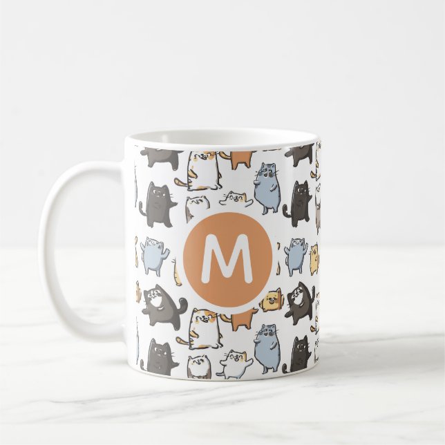 Mug Cute Kawaii Chubby Cartoon Cat Seamless Pattern Ar (Gauche)