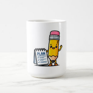 Mug Cute Kawaii Crayon Jaune et Carnet de Planificatio