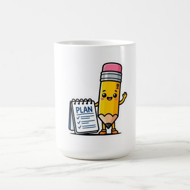 Mug Cute Kawaii Crayon Jaune et Carnet de Planificatio (Centre)