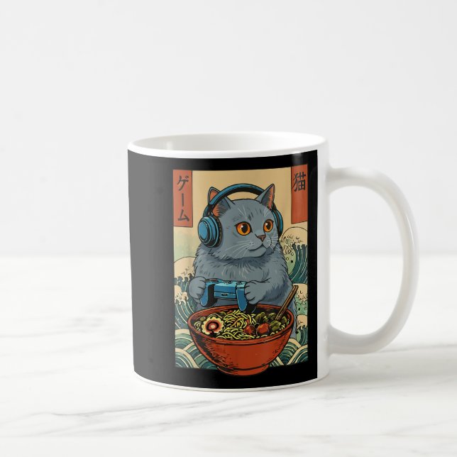 Mug Cute Kawaii Gamer Cat Funny Ramen Retro Japanese C (Droite)
