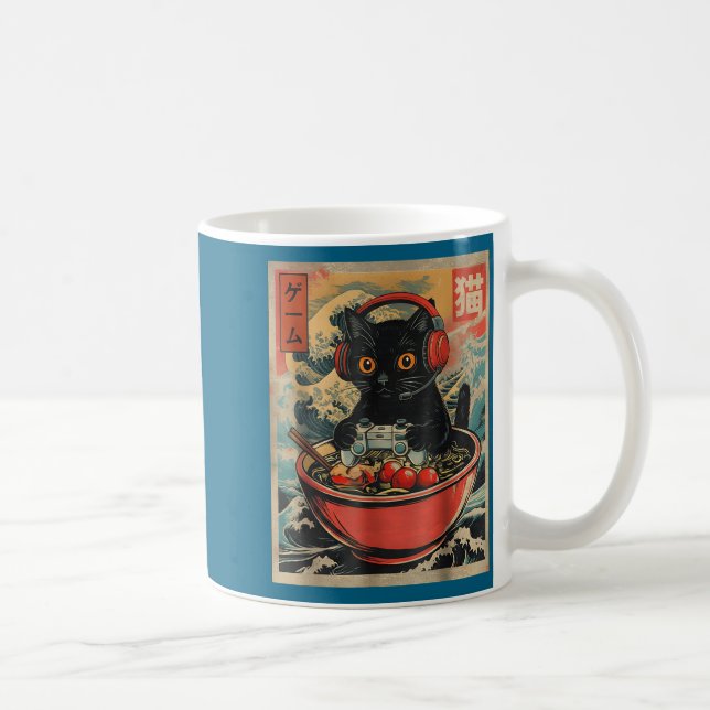 Mug Cute Kawaii Gamer Cat Funny Ramen Retro Japanese C (Droite)