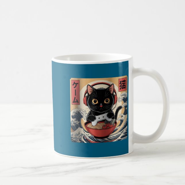 Mug Cute Kawaii Gamer Cat Funny Ramen Retro Japanese C (Droite)