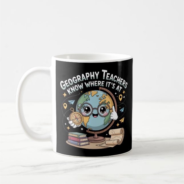 Mug Cute Kawaii Globe with Compass – Funny Geography  (Gauche)