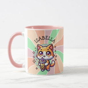 Mug Cute Kawaii Kitten avec thé à bulle Personnalisé