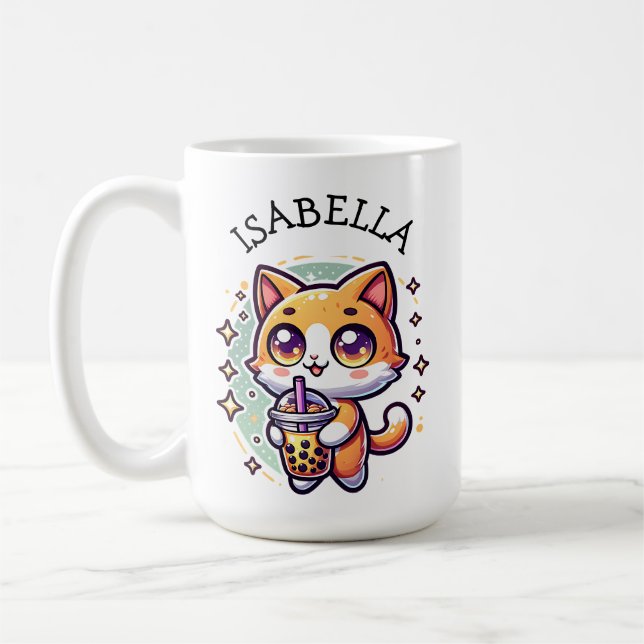 Mug Cute Kawaii Kitten avec thé à bulle Personnalisé (Gauche)