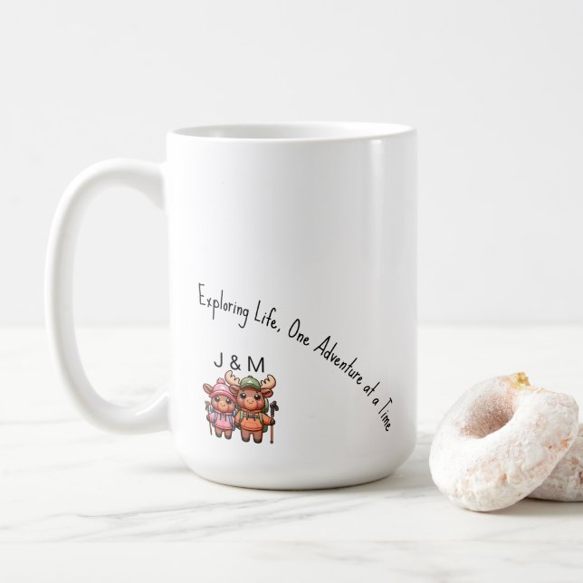 Mug Cute Kawaii Moose Couple Adventure Randonnée (Avec donut)
