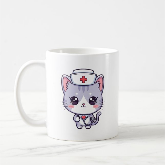 Mug Cute Kawaii Nurse Cat Art (Gauche)