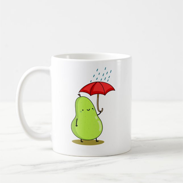 Mug Cute Kawaii Pear avec un parapluie (Gauche)
