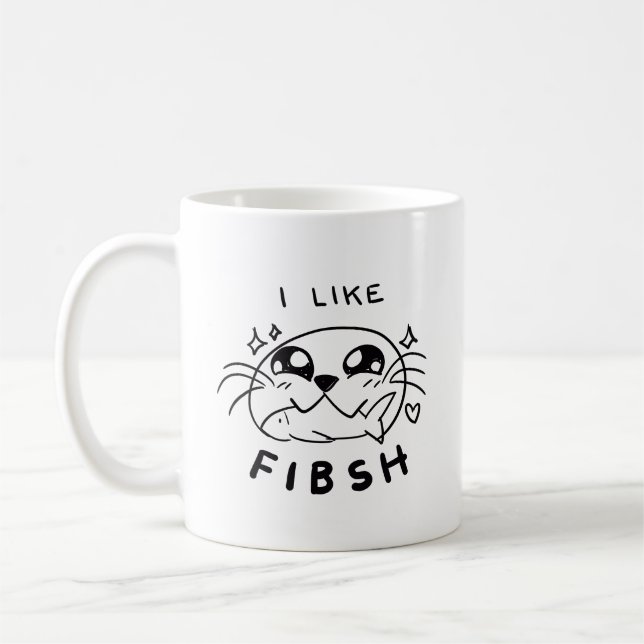 Mug Cute Kawaii Phoque Manger Poisson (Gauche)