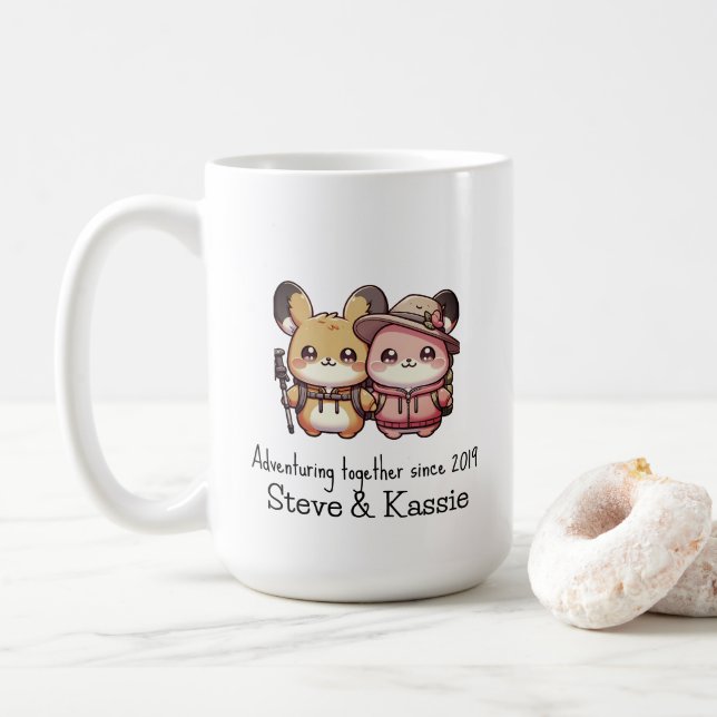 Mug Cute Kawaii Pika Couple Aventurant Ensemble (Avec donut)