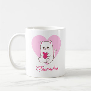 Mug Cute Kawaii Pink Heart Nom du chat