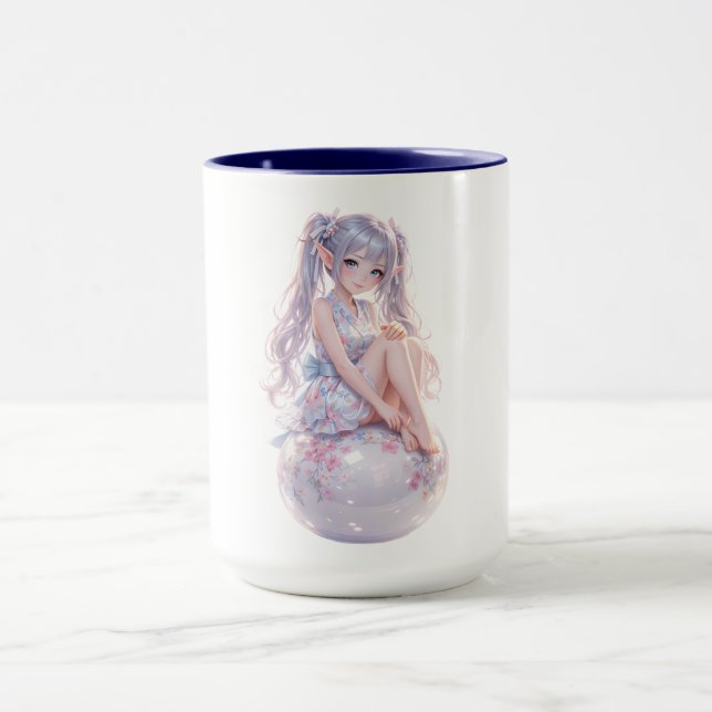 Mug Cute Kawaii Sitting Girl Portrait (Centre)