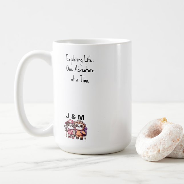 Mug Cute Kawaii Sloth Couple Adventure Randonnée (Avec donut)