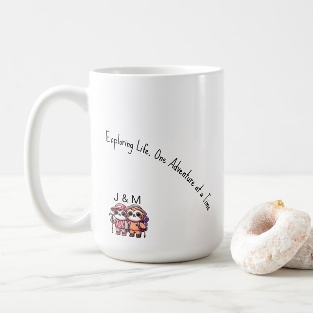 Mug Cute Kawaii Sloth Couple Adventure Randonnée (Avec donut)