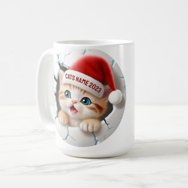Mug Cute Kitten 3D à Père Noël Casquette pour Noël (Devant gauche)