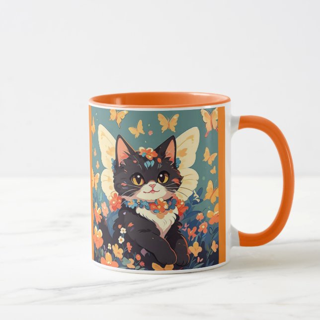 Mug Cute Kitten Avec Fleurs Et Papillons (Droite)