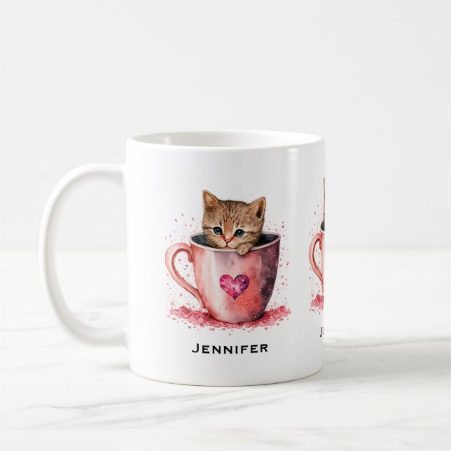 Mug Cute Kitten dans un Teacup avec les coeurs (Gauche)