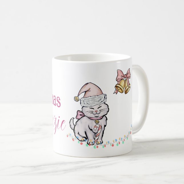 Mug Cute Kitten de Noël dans un chapeau de Père Noël N (Devant droit)