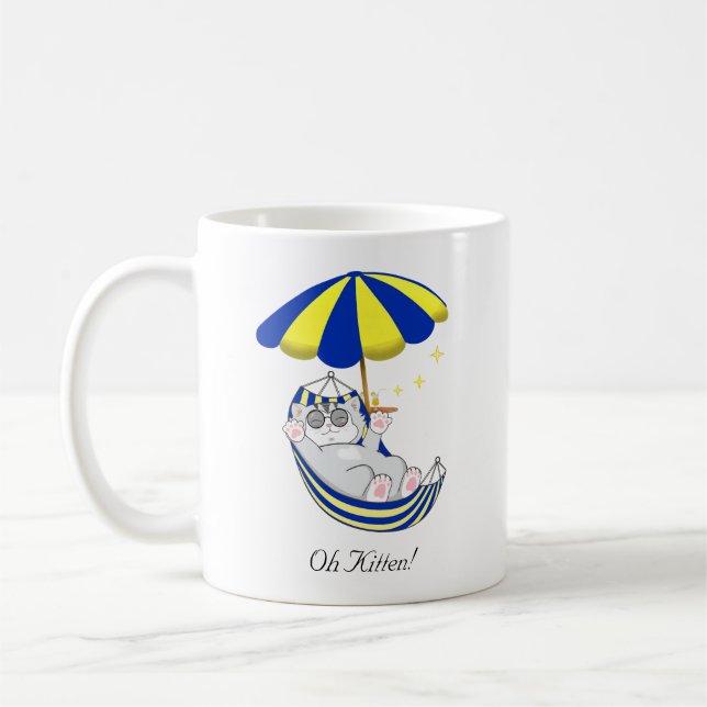 Mug Cute Kitten en Hamac bleu et jaune (Gauche)