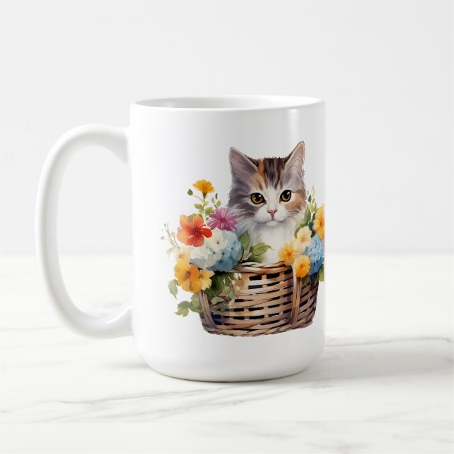 Mug Cute Kitten en panier de fleurs (Gauche)
