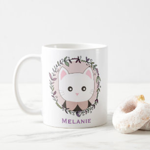 Mug Cute Kitten encadré de fleurs Personnalisé