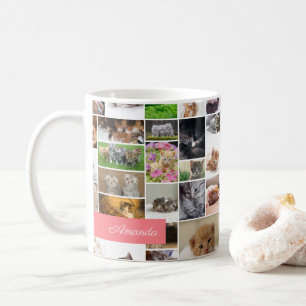 Mug Cute Kitten Photo Montage Coral Chat Rose