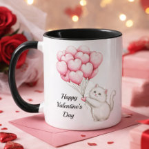 Cute Kitten Pink Heart Balloons Valentine’s Day
