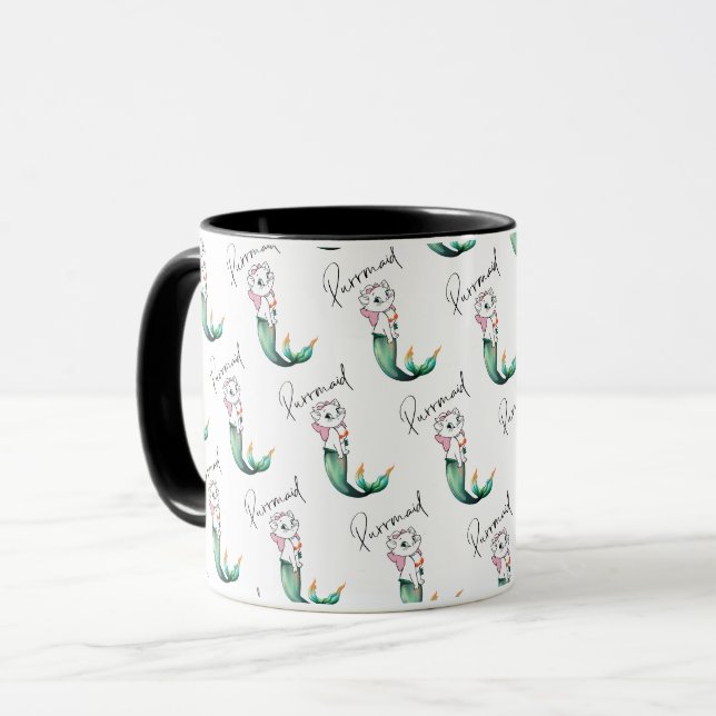 Mug Cute Kitten Purrmaid - Fun Mermaid Design de chat (Devant gauche)