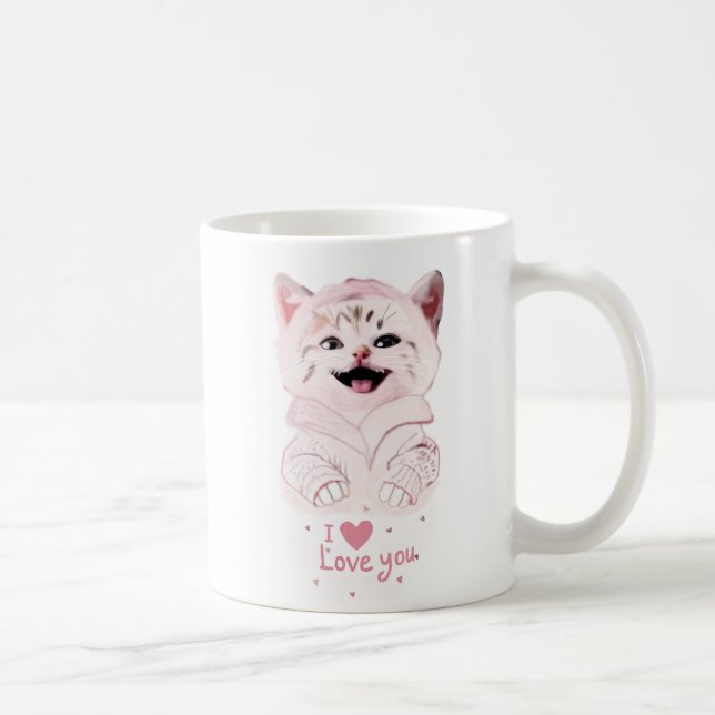 Mug Cute Kitten Rose "I ❤️ Love You" Chat Adorable À L (Droite)