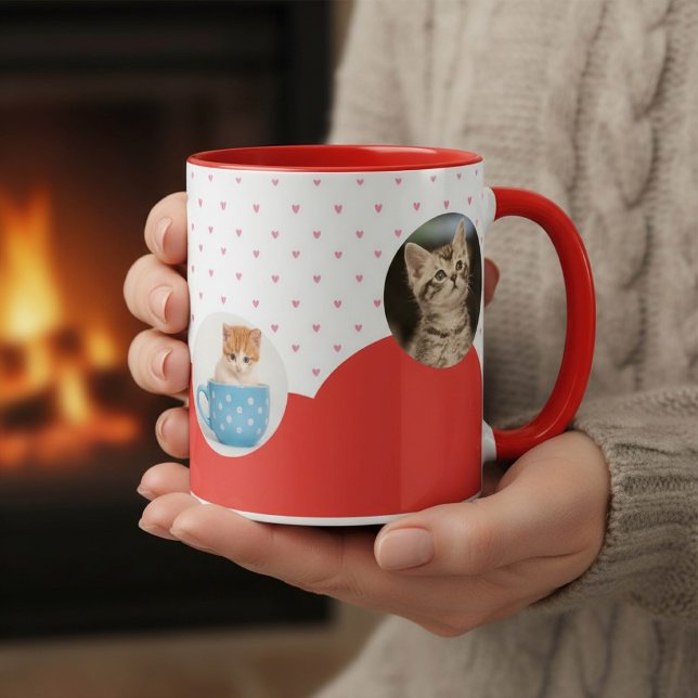 Mug Cute Kittens and Red Hearts Pattern Personalized  (Créateur téléchargé)