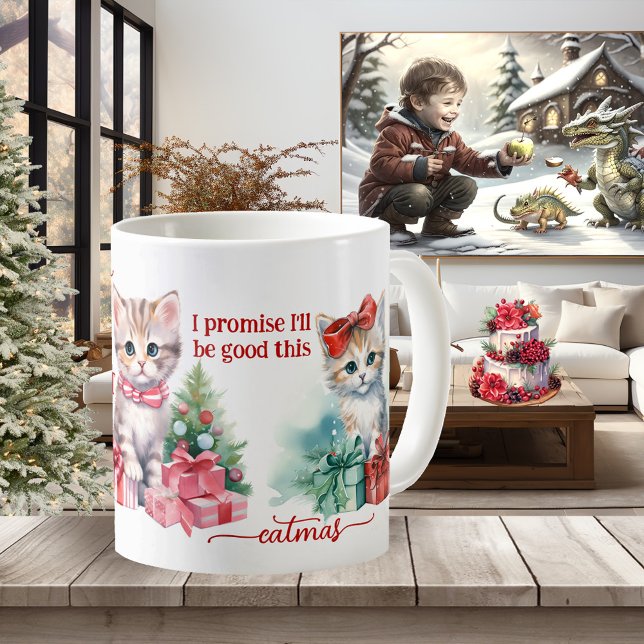 Mug Cute Kittens Joyeux Catmas Noël (A cute girly mug featuring a watercolor painting of kittens. A delightful Christmas gift)