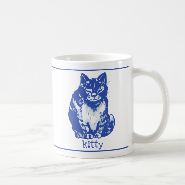 Mug Cute Kitty Chat Bleu Blanc Ferme Rustique (Droite)