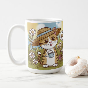 Mug Cute Kitty dans un Casquette de soleil avec fleurs