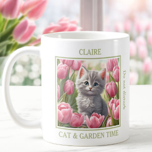 Mug Cute Kitty Tulips rose Nom de l'Amoureux des chats
